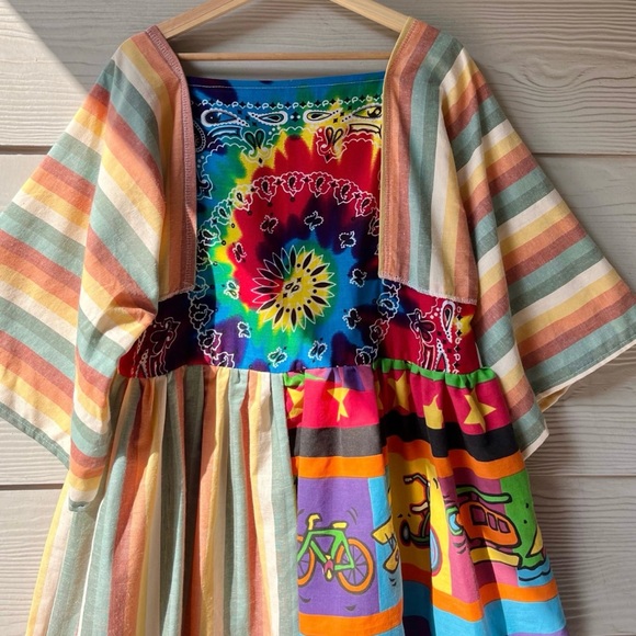 Rainbow&Vintage Fabric | Handmade Quilted Bandana Dress SKU 06052 Rainbow - Picture 5 of 10